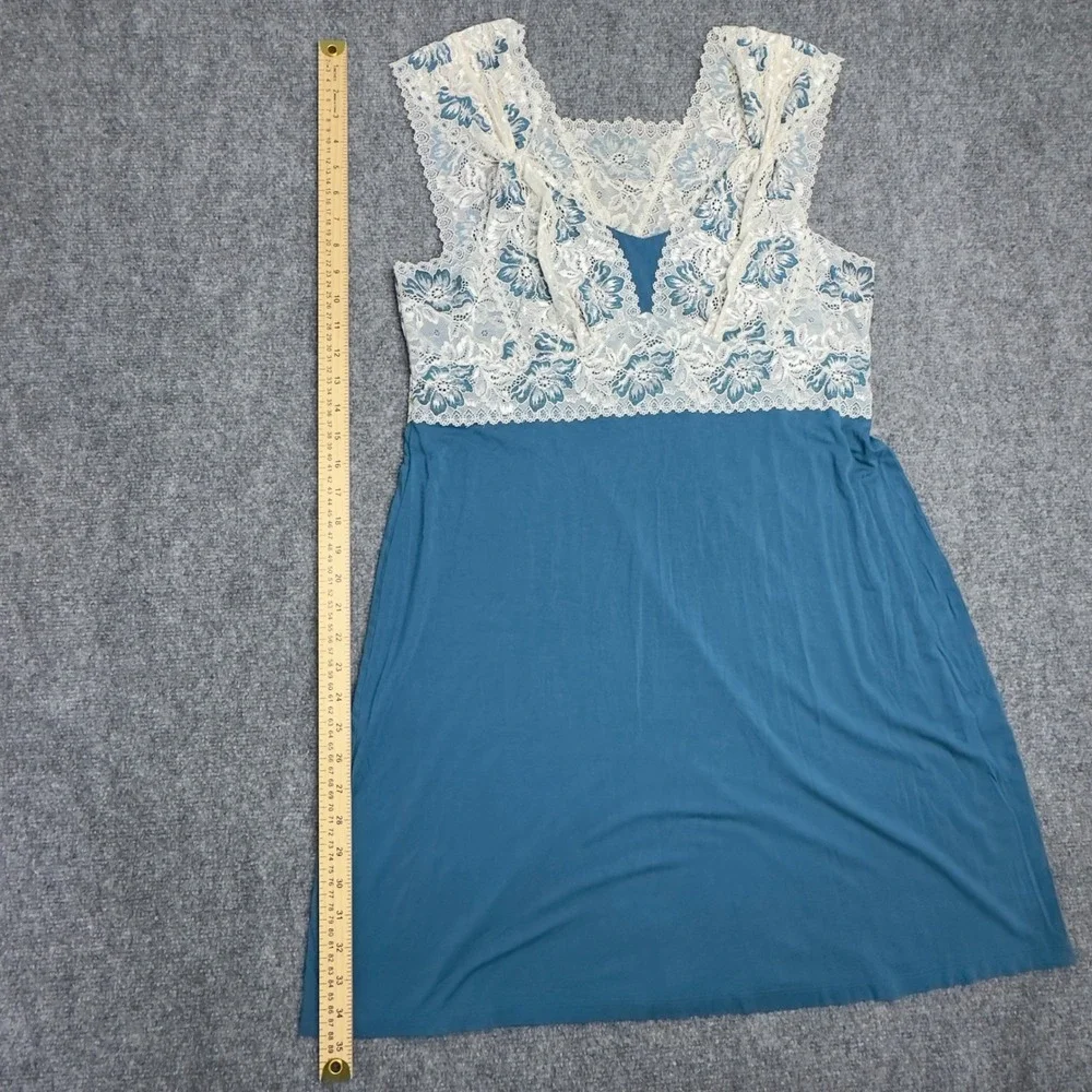 Soma Cool Nights Nightgown XL Teal Bamboo‎ Lace Trim Romantic Feminine Sleepwear